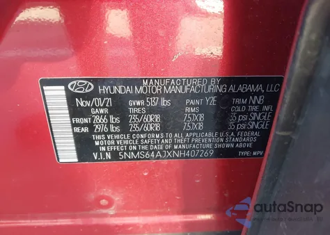 2022 Hyundai Santa Fe Sel from USA, damaged, VIN 5NMS64AJXNH407269